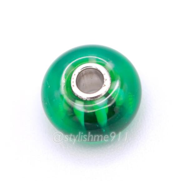 Authentic Retired Trollbeads GREEN STRIPE BEAD - Picture 9 of 12